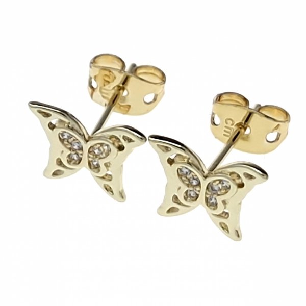 513 Kolczyki złote pozłacane wtyczki 14K motyl