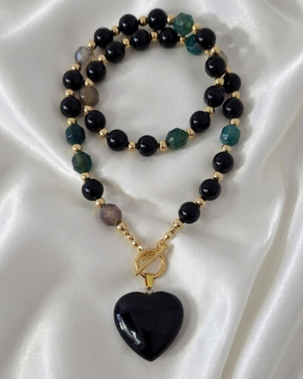 2328a Naszyjnik turmalin, agat kamień naturalny 50cm stal chirurgiczna nierdzewna 