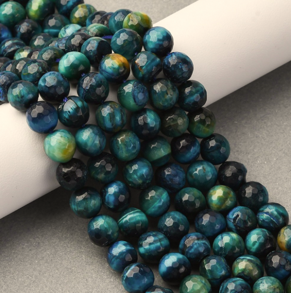 728 Koraliki naturalne tygrysie oko 8mm okrągłe, niebieskie otwór: 1mm 