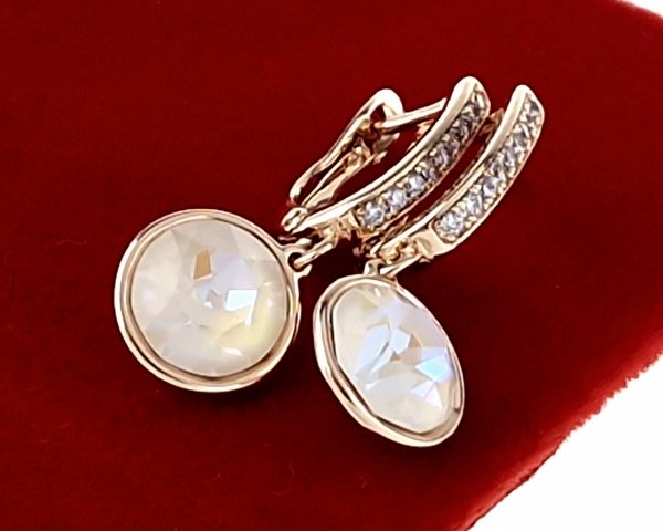 1930d Kolczyki złote Austrian Crystal cyrkonia pozłacane 18k Xuping wiszące