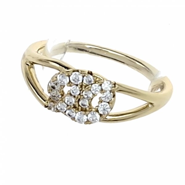 1434 Pierścionek złoty zaręczynowy błyszczący cyrkonie pozłacany 14k