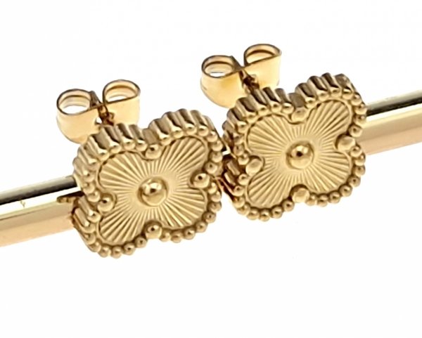 1599e Kolczyki złote stal chirurgiczna 316L celebrytki koniczyna marokańska wtyczki 