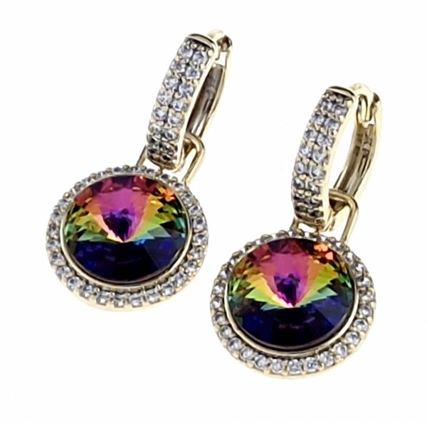 3766 Kolczyki złote pozłacane cyrkonie wiszące 14K Xuping Austrian Crystal
