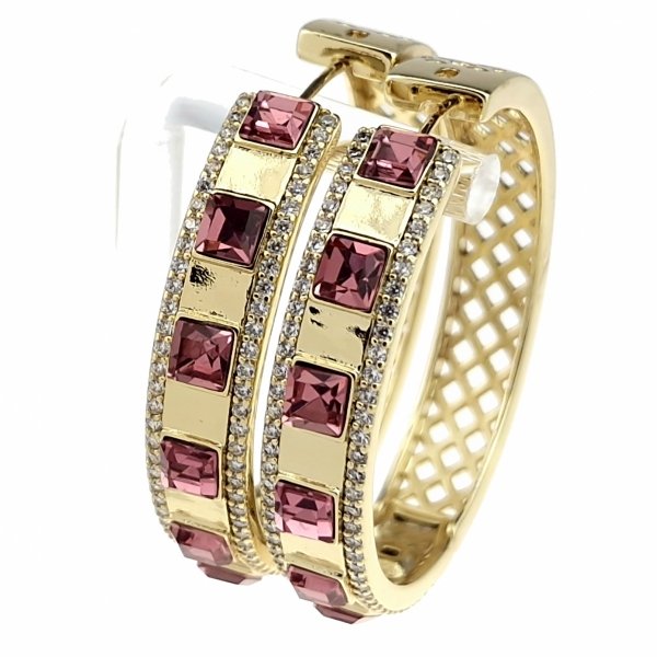 0154 Kolczyki złote pozłacane 14k wiszące koła 4cm Austrian Crystal