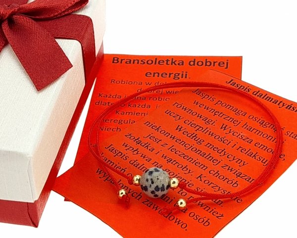 e43 Bransoletka dobrej energii - jaspis dalmatyński kamień naturalny sznurek