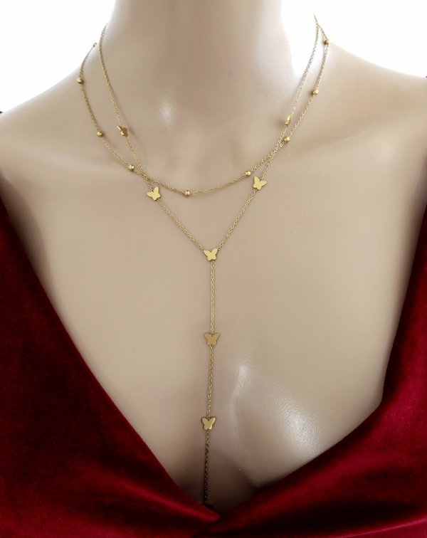 4595 Złoty łańcuszek 40-45+5cm naszyjnik stal chirurgiczna nierdzewna 316L krawatka motyl