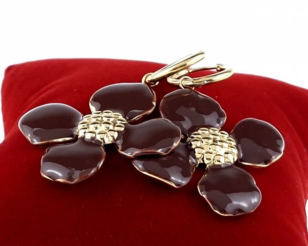 2067 Kolczyki złote stal chirurgiczna 316L nierdzewna wiszące celebrytki kwiatki