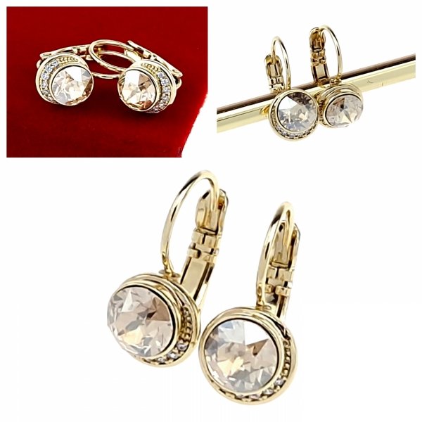 013c Kolczyki złote Austrian Crystal pozłacane cyrkonie wiszące 14K Xuping 