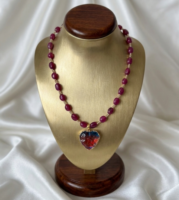 1229a Naszyjnik dolomit kamień naturalny 48+5cm stal chirurgiczna nierdzewna 