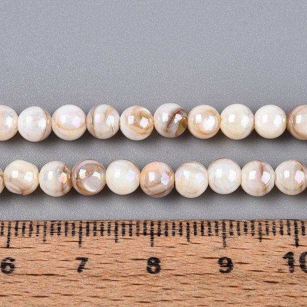 op71 Koraliki naturalna muszla słodkowodna, kolor AB okrągłe 5mm sznur 38cm