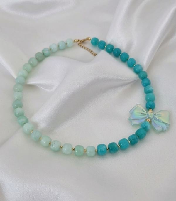 2330k Naszyjnik jadeit kamień naturalny 48+5cm stal chirurgiczna nierdzewna 