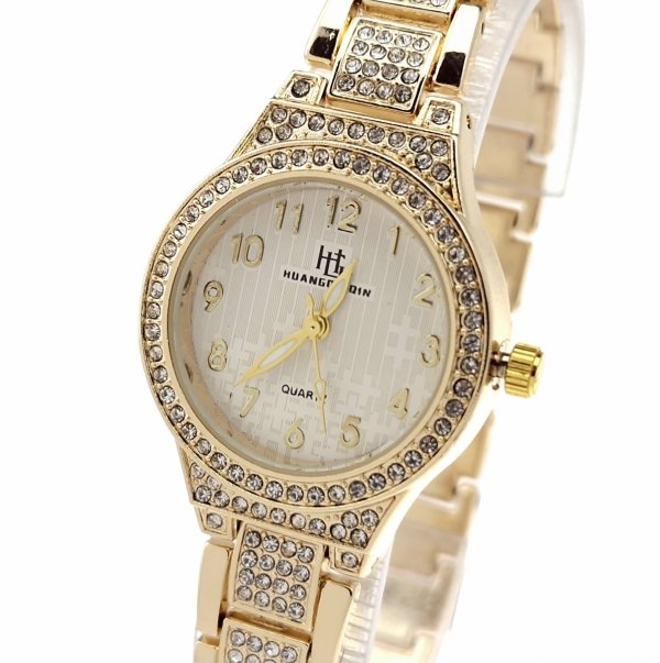 3270 Ekskluzywny damski złoty zegarek błyszczący klasyk cyrkonie