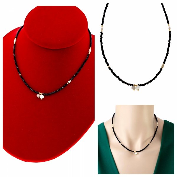 2395 Złoty łańcuszek naszyjnik 39+5 stal chirurgiczna 316L Viki lady choker kryształki perła