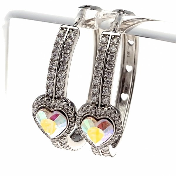 3044 Kolczyki srebrne pozłacane białym złotem wiszące koła 3,5cm Austrian Crystal