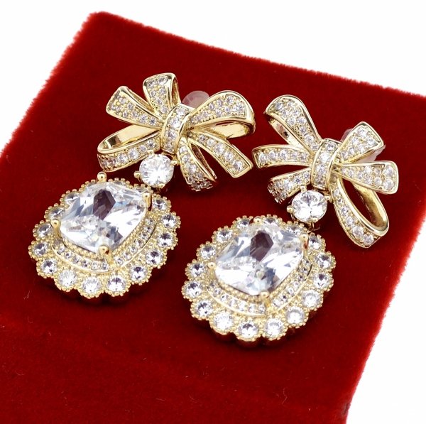 4934 Kolczyki złote pozłacane wiszące 14K cyrkonie