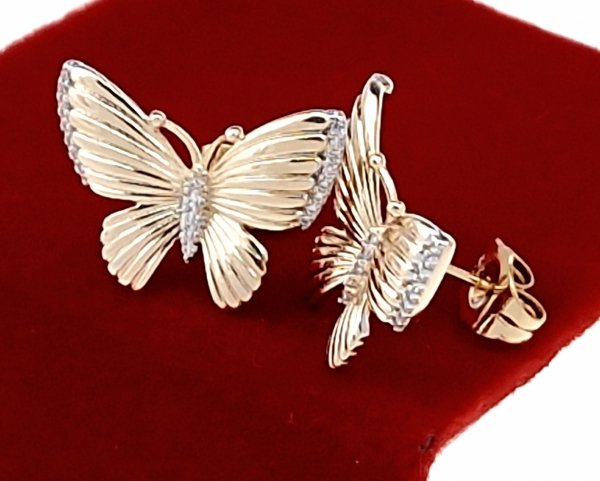 801b Złote kolczyki pozłacane cyrkonie 18k Xuping wtykane w ucho-sztyft motylki