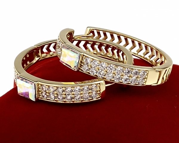 4823 Kolczyki złote pozłacane 14k wiszące koła 3,5cm Austrian Crystal