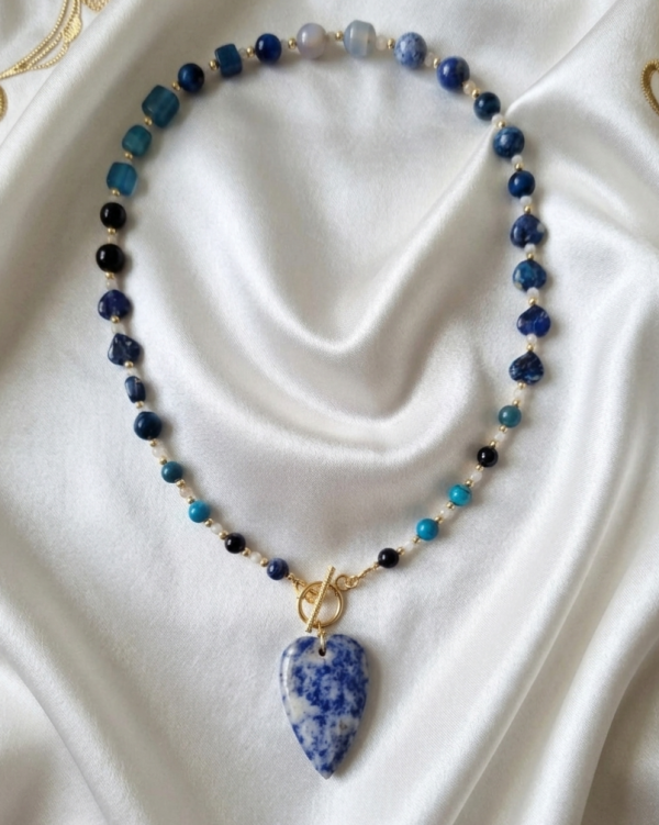 495h Naszyjnik kamień naturalny, mix kamieni 48cm stal chirurgiczna nierdzewna 