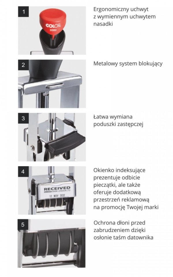Pieczątka COLOP Expert Line 3660 Datownik – Dwukolorowa / ISO / Polska / Cyfrowa wraz z wykonaniem gumki (grawer laserem)