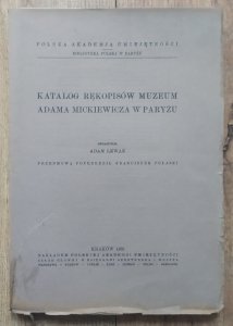 Katalog rękopisów Muzeum Adama Mickiewicza w Paryżu [1931]