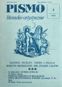 Pismo literacko-artystyczne 3/1988 • Aldous Huxley, Martin Heidegger