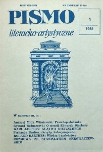 Pismo literacko-artystyczne 1/1988 • Karl Jaspers, Fryderyk Nietzsche, Roland Barthes