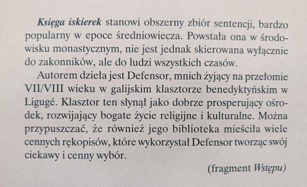 Defensor z Liguge Księga iskierek / Biblioteka Ojców Kościoła