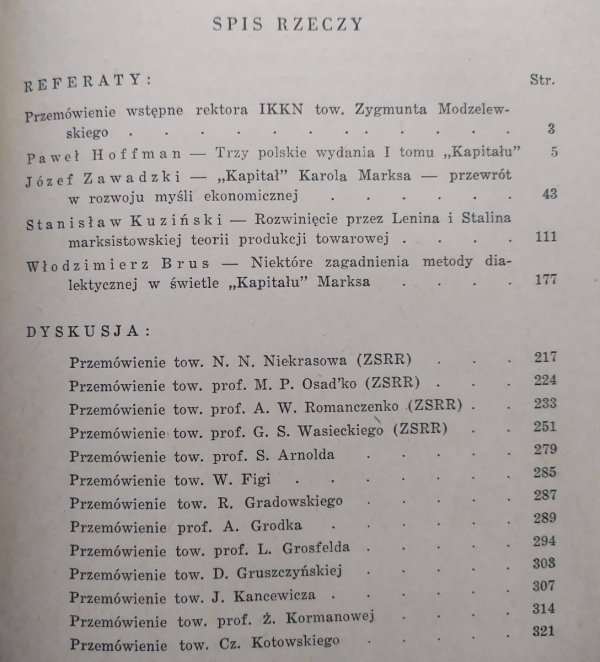 Sesja naukowa poświęcona trzeciemu polskiemu wydaniu I tomu 'Kapitału' Karola Marksa • Referaty i dyskusja