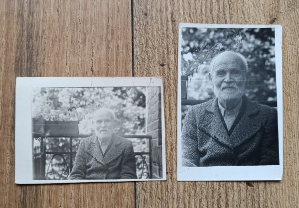 Wincenty Lutosławski. Dwa zdjęcia portretowe na tle ogrodu