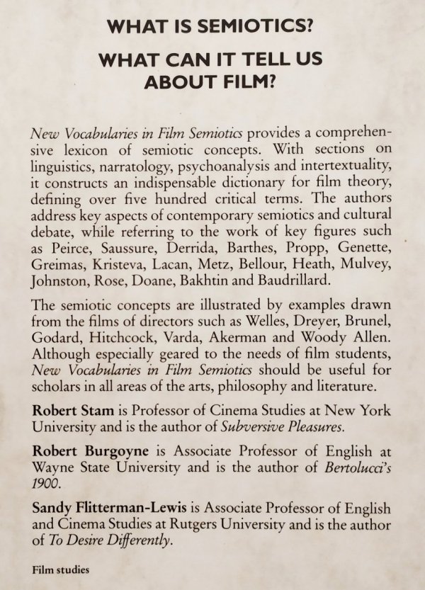 Robert Stam, Robert Burgoyne, Sandy Flitterman-Lewis New Vocabularies in Film Semiotics: Structuralism, Post-structuralism, and Beyond