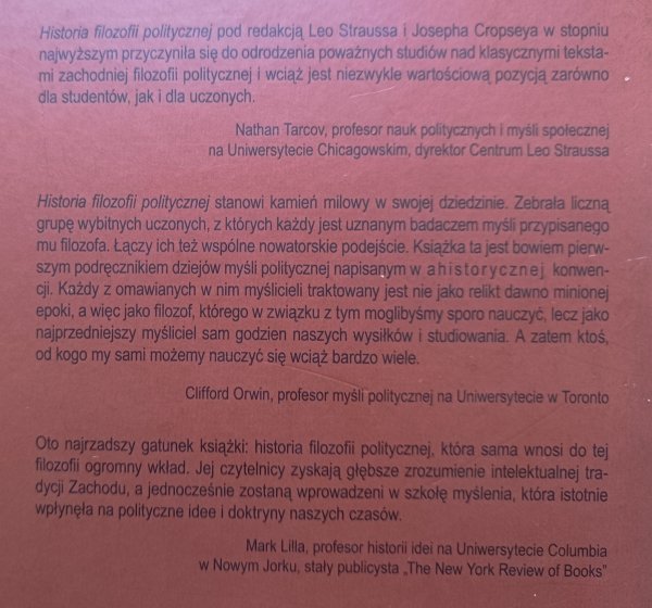 Leo Strauss, Joseph Cropsey Historia filozofii politycznej