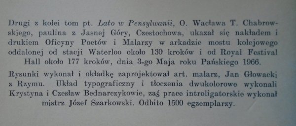 O. Wacław T. Chabrowski • Lato w Pensylwanii [OPiM]