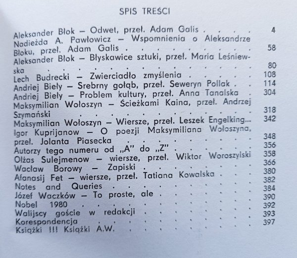 Literatura na Świecie 11/1980 (115) / Aleksander Błok