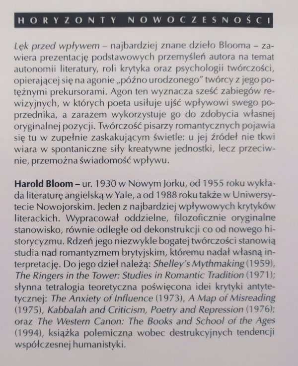 Harold Bloom Lęk przed wpływem