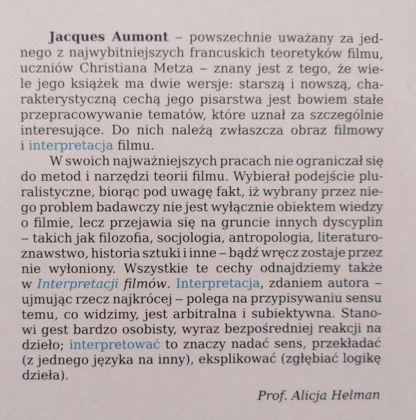 Jacques Aumont Interpretacja filmów
