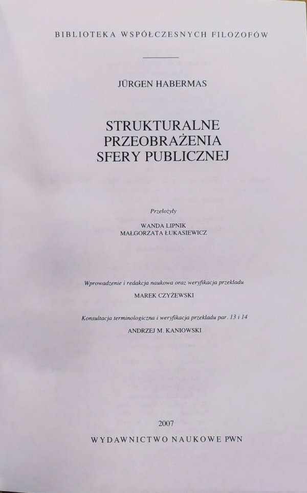 Jurgen Habermas Strukturalne przeobrażenia sfery publicznej