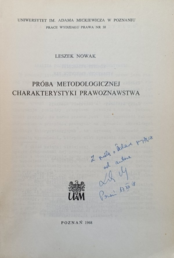 Leszek Nowak Próba metodologicznej charakterystyki prawoznawstwa