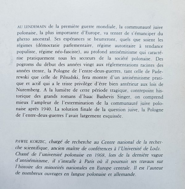Pawel Korzec Juifs en Pologne. La question juive pendant l'entre-deux-guerres