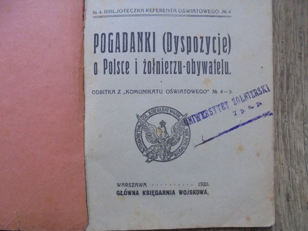 Pogadanki (dyspozycje) o Polsce i żołnierzu-obywatelu [1920]