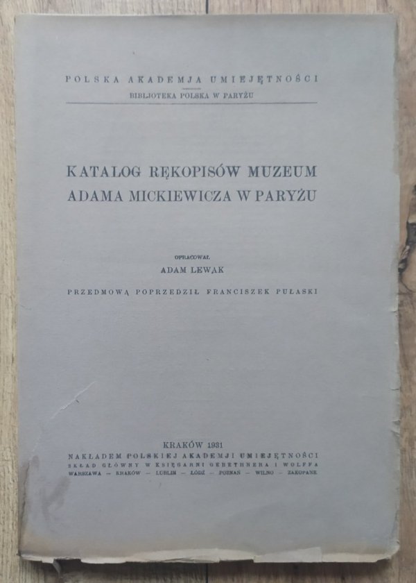 Katalog rękopisów Muzeum Adama Mickiewicza w Paryżu [1931]