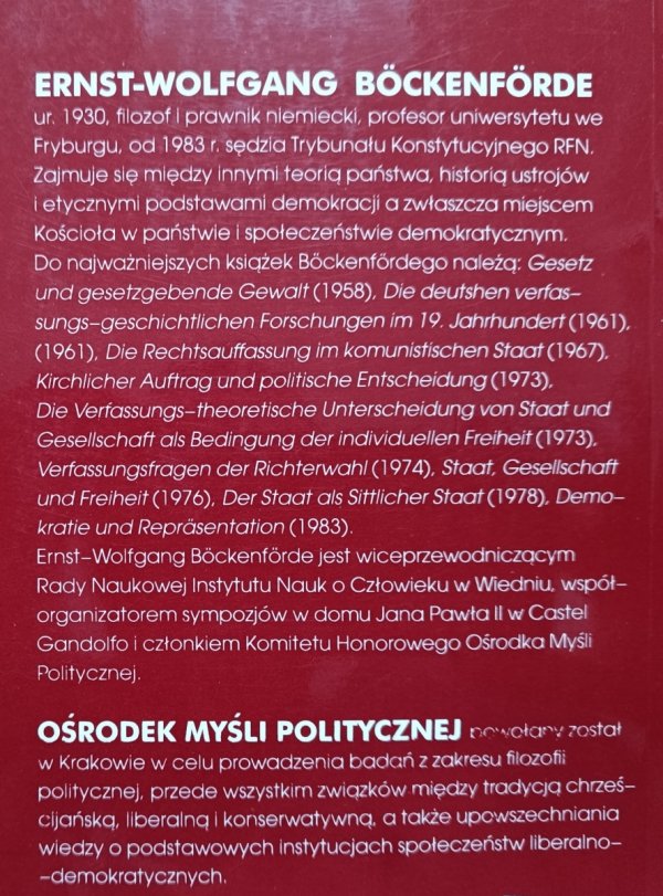 Ernst-Wolfgang Bockenforde Wolność - państwo - Kościół