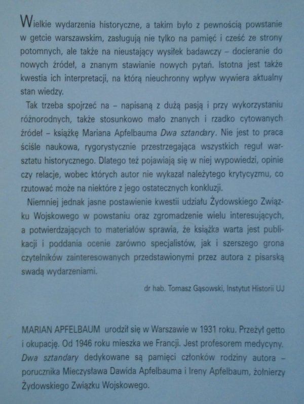 Marian Apfelbaum Dwa sztandary. Rzecz o powstaniu w getcie warszawskim