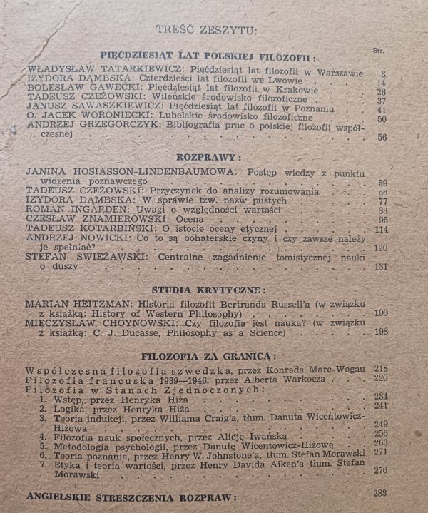 Przegląd Filozoficzny 1948 / Pięćdziesiąt lat filozofii w Polsce 1898-1948