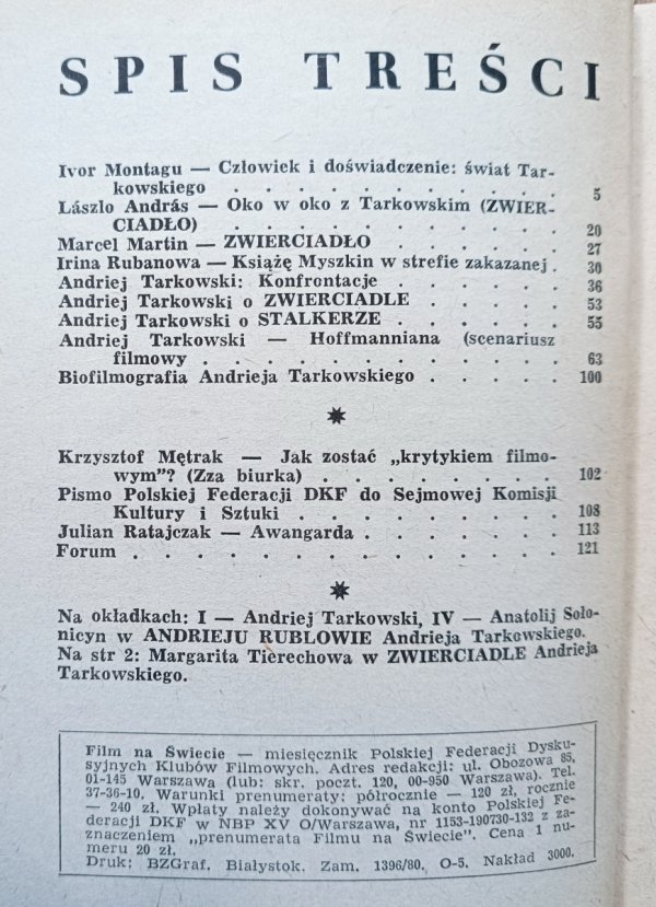 Film na świecie 11/1980 (267) / Andriej Tarkowski