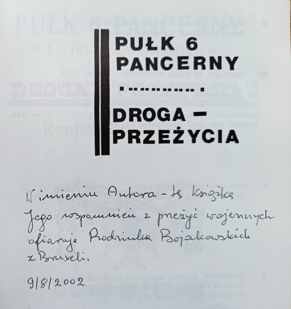 Roman Bojakowski Pułk 6 Pancerny 'Dzieci Lwowskich'. Droga i przeżycia