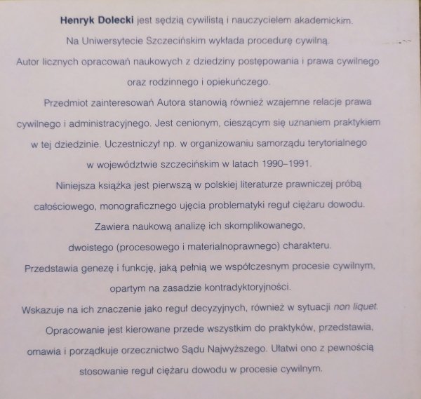 Henryk Dolecki Ciężar dowodu w polskim procesie cywilnym