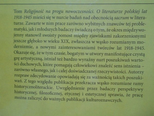 Religijność na progu nowoczesności. O literaturze polskiej lat 1918-1945 • Gombrowicz, Zegadłowicz, Miłosz