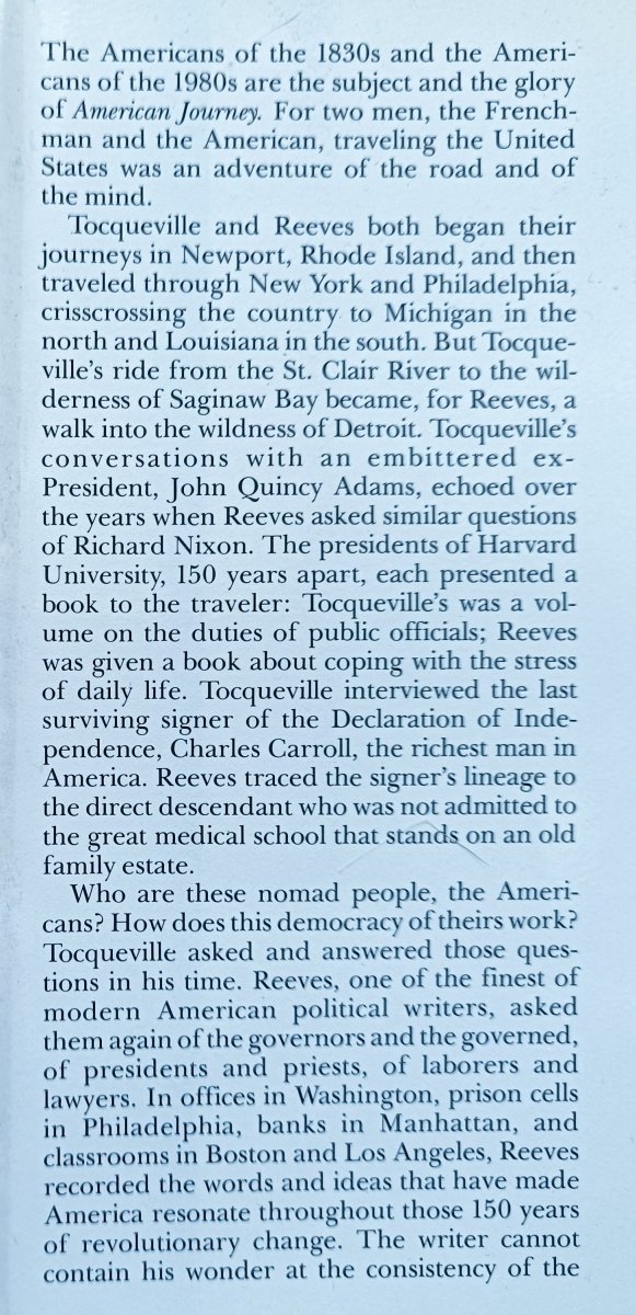 Richard Reeves American Journey: Traveling With Tocqueville in Search of Democracy in America