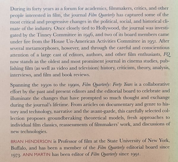 Film Quarterly: Forty Years - a Selection