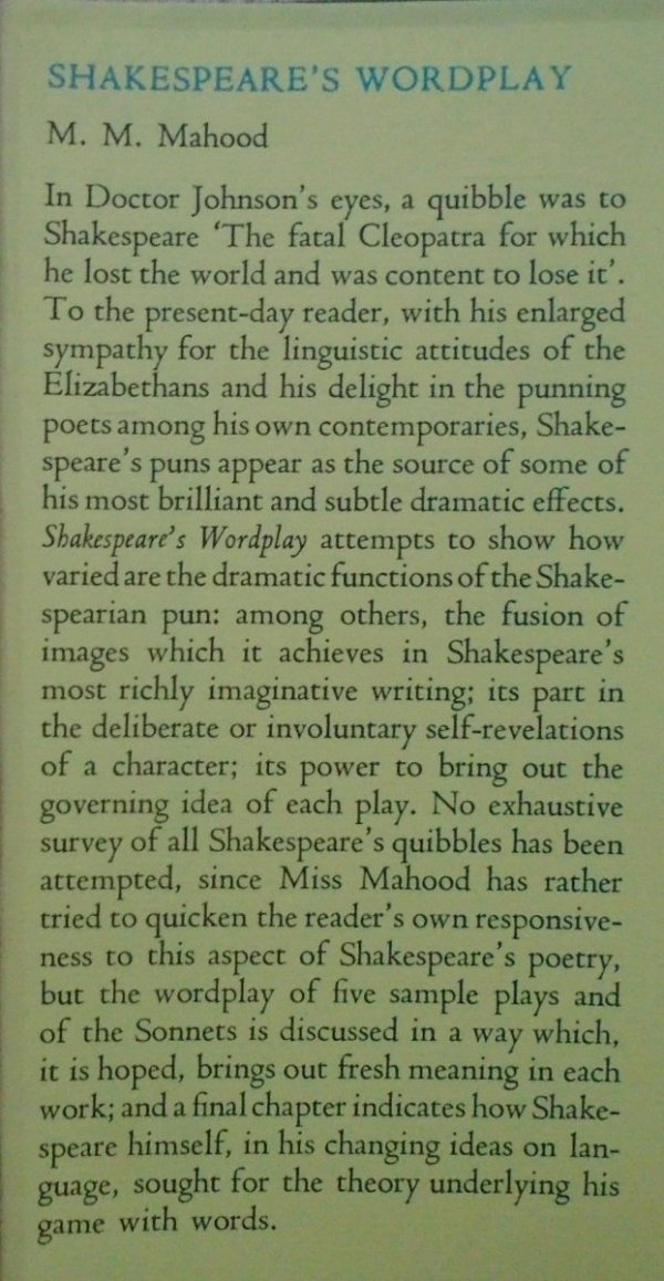 M.M. Mahood • Shakespeare's Wordplay [Szekspir]